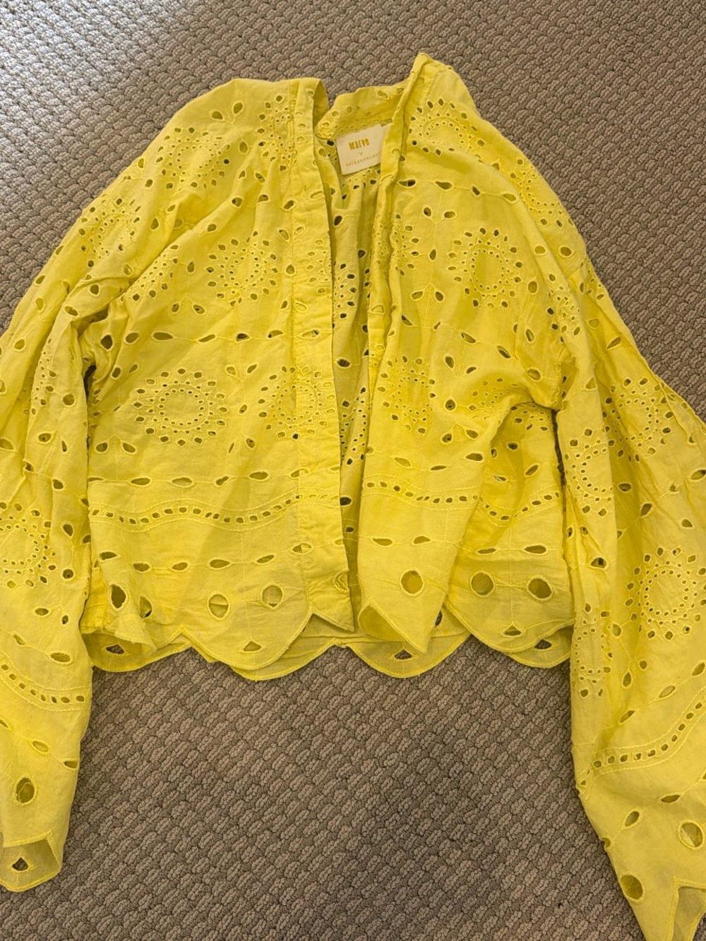 MAEVE BY Anthropologie Yellow Eyelet Scalloped Jacket